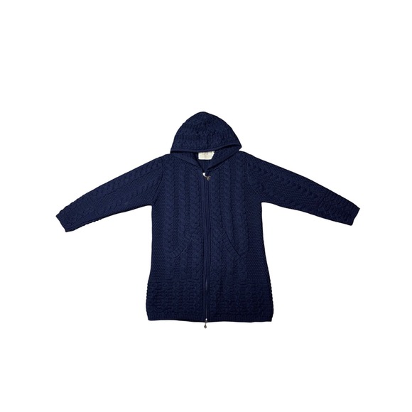 Aran Sweater Market Sweaters - Aran Sweater Market Navy Blue 100% Merino Wool Hooded Zip Cardigan Ireland M